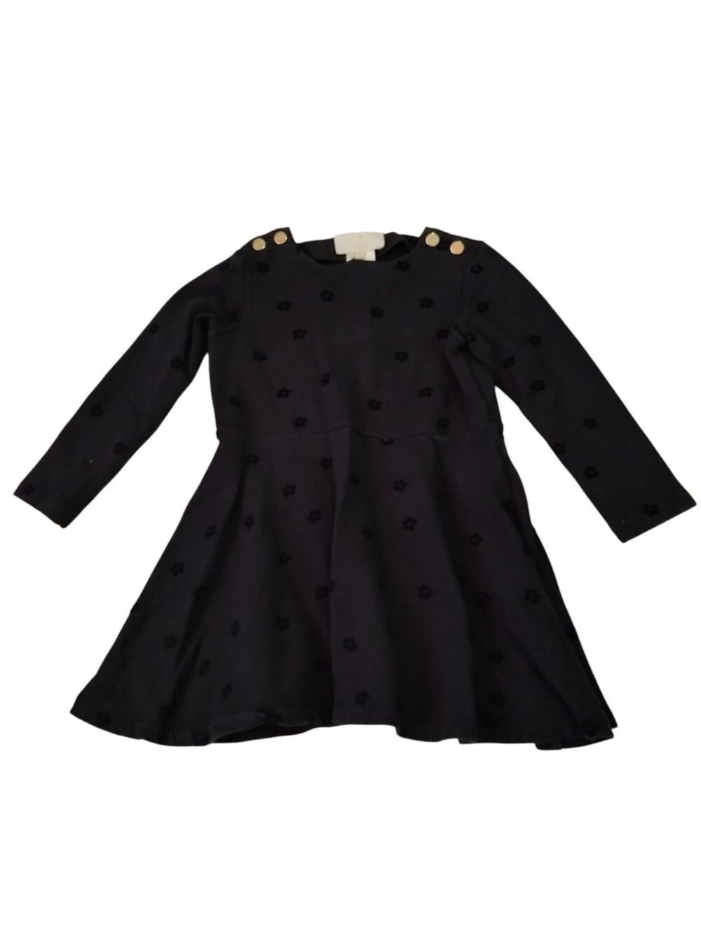 Jacadi Black Long-Sleeve Floral Appliqué Dress with Gold Buttons Girls 5